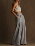 Women's Stylish High Waist Pleated Wide Leg Palazzo Office Pants