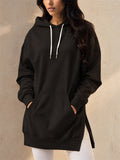 Women Casual Oversized Hoodie Long Sweatshirt with Side Slits