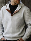 Men's Waffle-Knit Long Sleeve Casual Hoodie with Elbow Patches