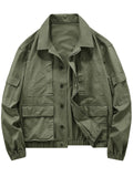 Men's Retro Casual Cotton Solid Color Pockets Cargo Jacket Coat
