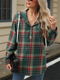 Women's Casual Autumn Contrast Color Plaid Long Sleeve Hoodies