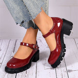 Retro Round Toe Chunky Heel Glossy Mary Jane Shoes for Lady