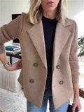 Women's Double Breasted Blazer Coat with Knitted Sleeves for Casual Wear