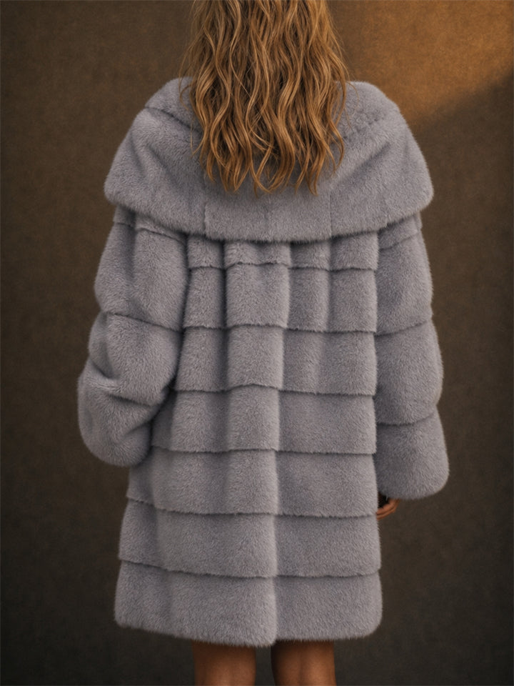 Women Warm Oversized Tiered Faux Fur Hooded Winter Coats
