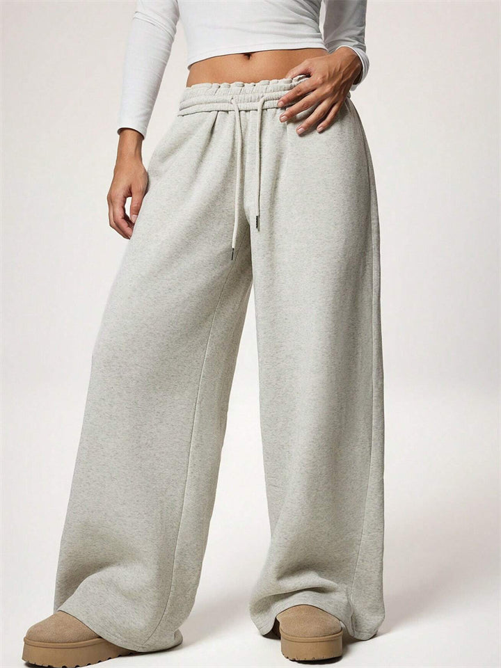 Women's Cozy Solid Color Elastic Waist Wide Leg Sweatpants