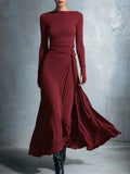 ‌Autumn Elegant Slim Fit Pleated Long Sleeve Maxi Dress for Women‌