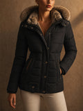 Women's Winter Slim Fit Puffer Faux Fur Hood Winter Parka Coat