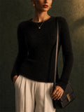 Women Slim Crewneck Pullover Fuzzy Eyelash Knit Sweaters