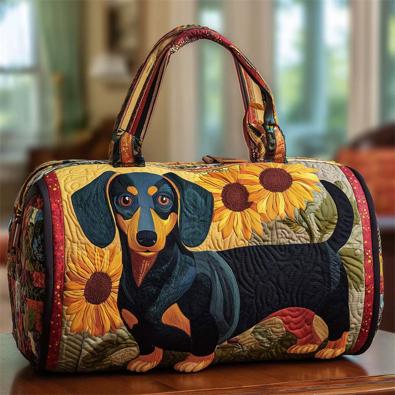 Dachshund Dog Sunflower Print Duffle Bag