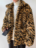 Men's Retro Winter Tiger Print Cardigan Faux Fur Coat
