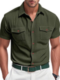 Men's Casual Solid Color Corduroy Lapel Cargo Shirts