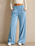 Womens Grunge Style Velvet Elastic High Waisted Wide Leg Pants