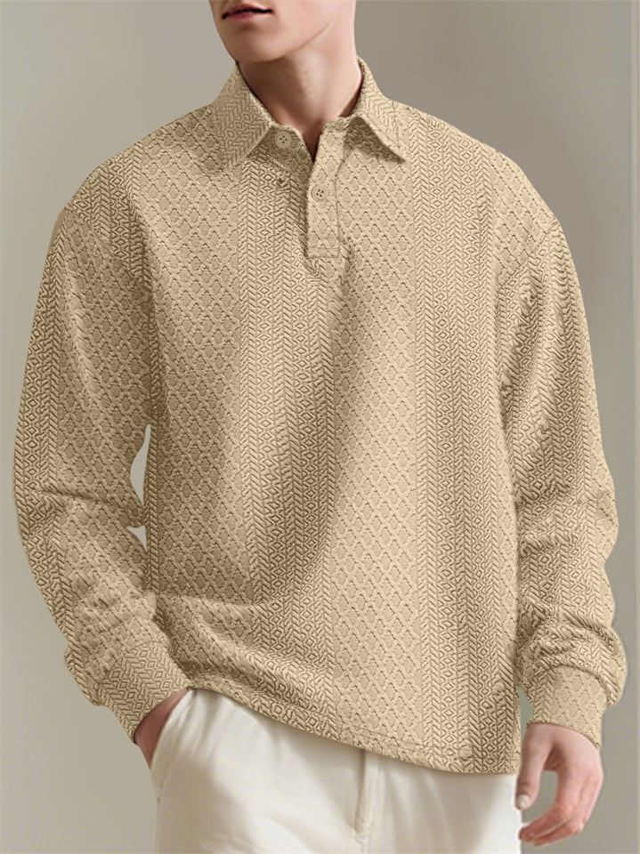 Men's American Style Solid Color Texture Jacquard Lapel Long Sleeve Sweatshirts