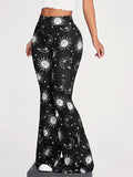 Women's Casual Celestial Print Flared Yoga Pants Stretchy Comfy Trousers