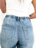 Women's Plus Size Straight Leg Drawstring Jeans with Pockets