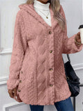 ‌Women's Button Up Warm Fleece Hooded Jacket