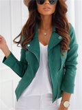 Women's Autumn Casual Zip Front Lapel Slim Fit Suede Jackets