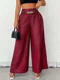 Women's High Waist Chain Decorated Comfy Wide Leg Pants