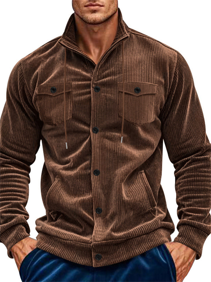 Men's Casual Solid Color Pockets Stand Collar Coat