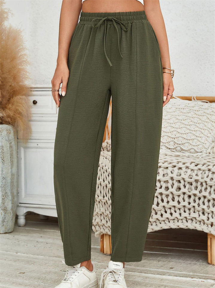 Women's Summer Solid Color Elastic Waist Casual Cropped Pants