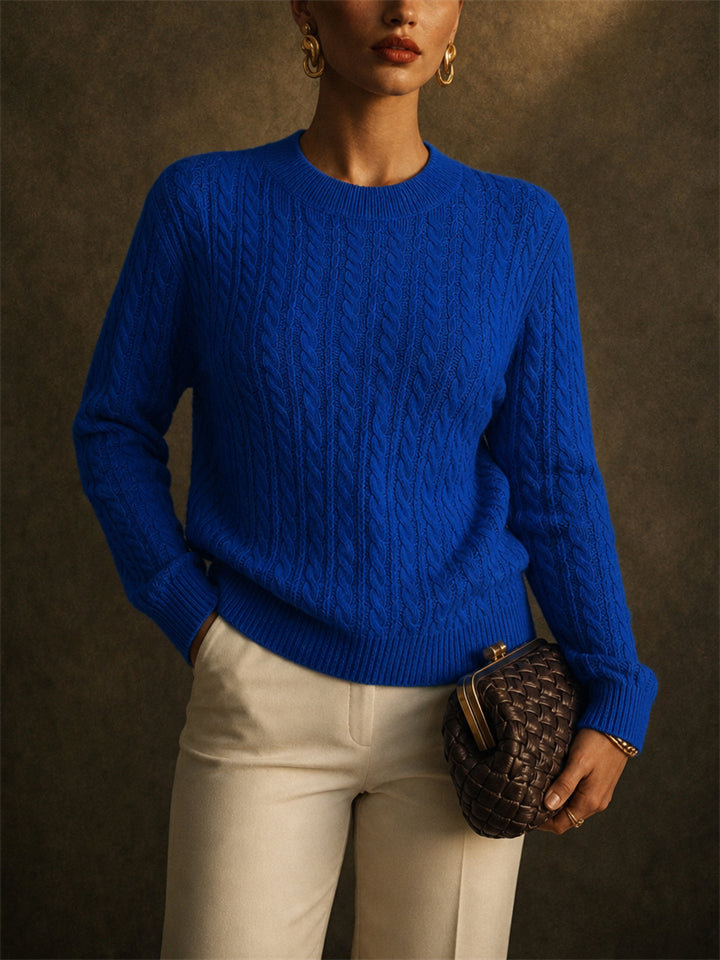 Women Macaron Color Soft Crewneck Pullover Cable Knit Sweaters