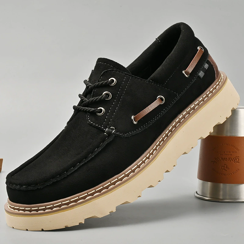 Male's Solid Color Outdoor Sedue Thick-soled Lace Up Shoes