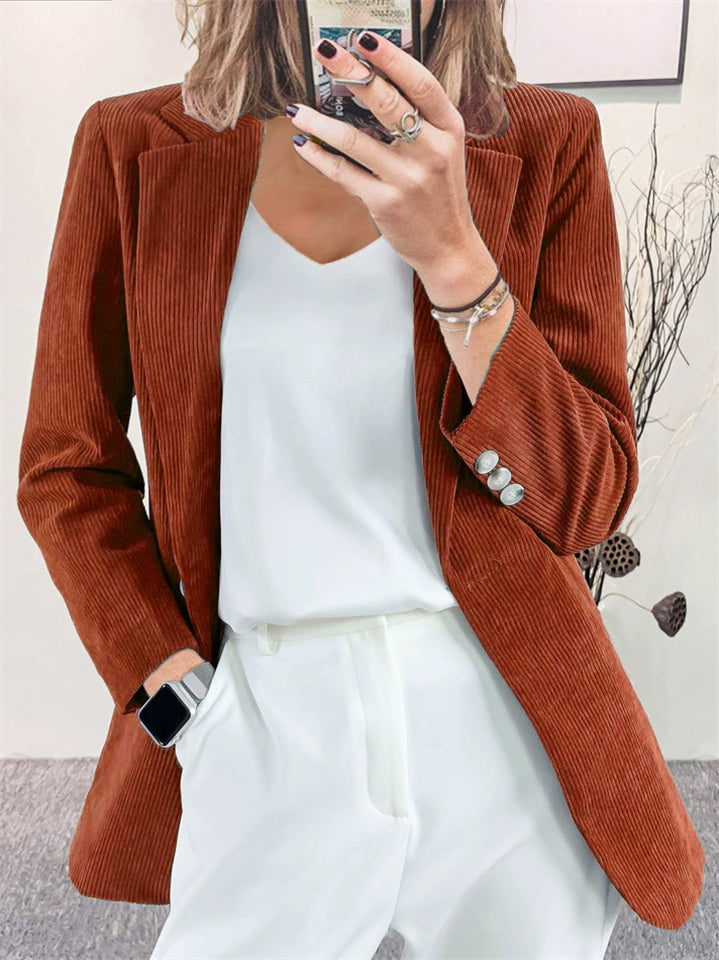 Casual Autumn Simple Color Corduroy Single Breasted Blazer for Women
