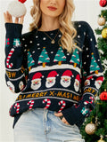 Women's Candy Santa Claus Jacquard Round Neck Pullover Christmas Sweaters