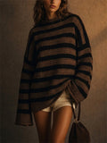 Women Contrast Color Striped Oversized Chunky Crochet Knit Sweaters