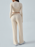 Women's 2Pcs Y2K Style Solid Color Sporty Long Sleeve Top & Pants Set