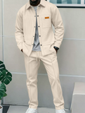 ‌Men's Spring Autumn Waffle  Button Up Casual Cardigan Top and Pants Set