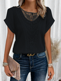 Women's Summer Solid Color Lace Stitching Short Sleeve Shirts