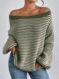 Women's Autumn Elegant Sabrina Collar Contrast Color Sweaters