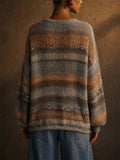 Women Oversized Striped Sequin Fuzzy Knit Casual Sweater