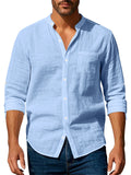 Men's Causal Linen Solid Color Pocket Long Sleeve Shirts