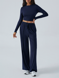 Women's 2Pcs Y2K Style Solid Color Sporty Long Sleeve Top & Pants Set