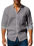 Men's Holiday Style Solid Color Stand Collar Long Sleeve Beach Shirts