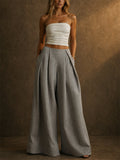 Women's Stylish High Waist Pleated Wide Leg Palazzo Office Pants