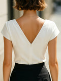 Female's Elegant White Sleeveless Back Zip V-Neck Pleated Blouse