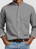 Men's Simple Stand Collar Button Up Long Sleeve Shirts