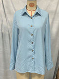 Women's Elegant Blue Solid Color Button Up Lapel Long Sleeve Blouses