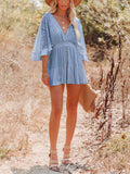 Sexy V Neck Wide Sleeve Waisted Mini Dress for Women