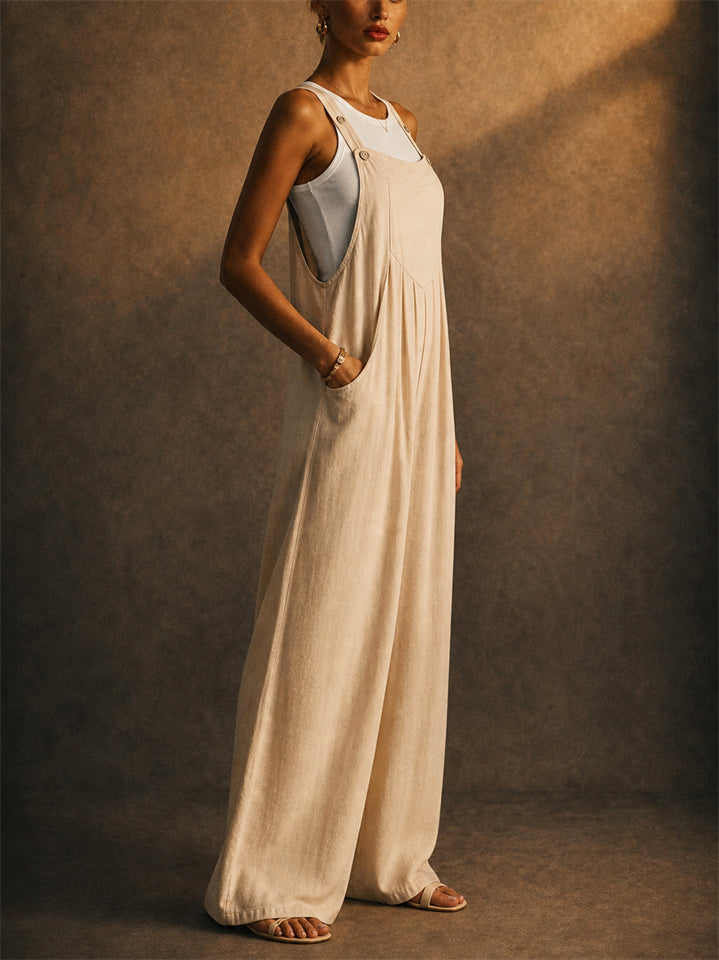 Women Summer Wide Leg Overalls Loose Jumpsuit with Pockets