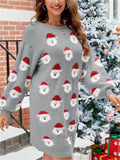 Women's  Santa Claus 3D Pattern Long Sleeve Sweater Mini Dress