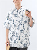 Unisex Hawaii Style Cartoon Printed Button Up Half Sleeve Beach Shirts