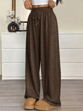 ‌Autumn Simple Plain Color Elastic Waist Wide Leg Pants for Women‌