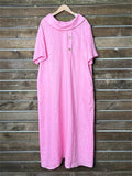 Women's Casual Summer Solid Color Round Neck Pile Collar Dress