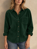 Women Corduroy Button Down Shirt Long Sleeve Pocket Casual Blouse