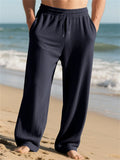 Men's Spring Drawstring Jacquard Pit Stripe Straight Leg Trousers