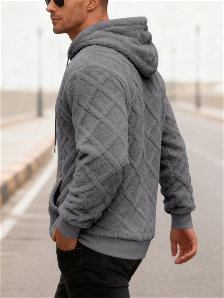 Men's Winter Casual Solid Color Jacquard Soft Fleece Hoodies